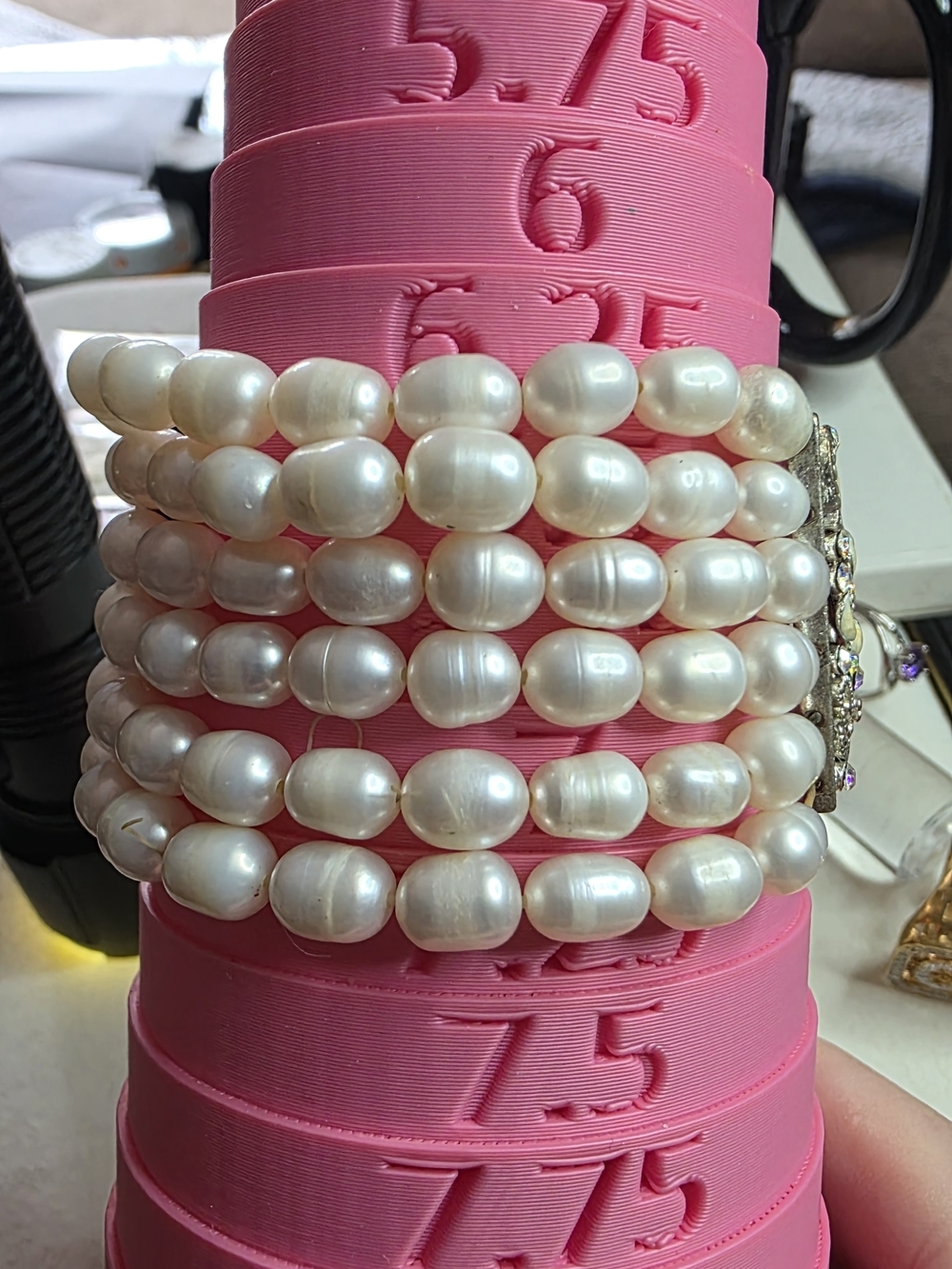 Baroque Freshwater Pearl Multi Strand Bracelet Statement Wide White Silver Tone - Picture 7 of 7
